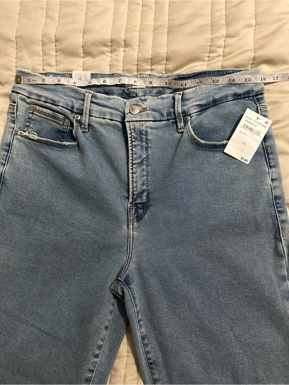 Good American Women's Good Legs Cropped Mini Boot Jeans blue670 - Picture 9 of 13